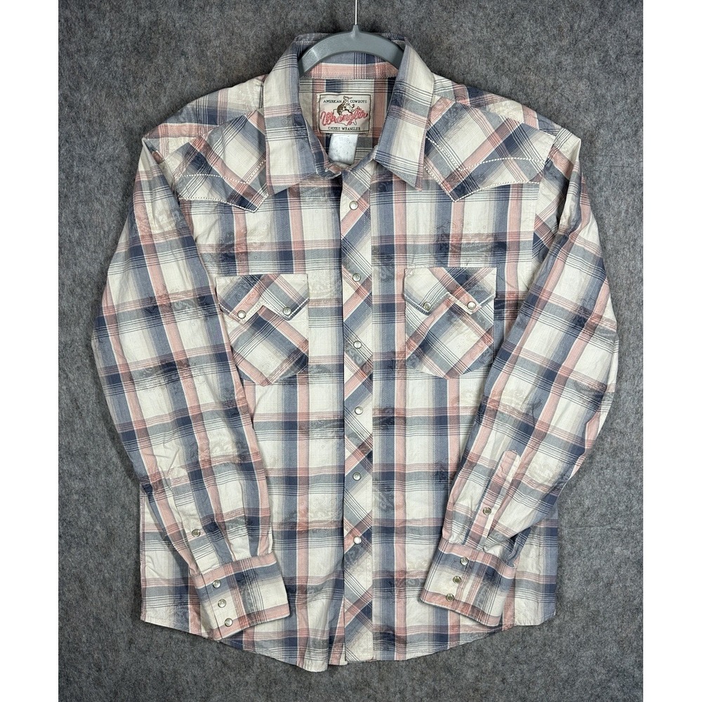 Wrangler Western Pearl Snap Shirt‎ Mens M Plaid Cowboy Vintage Y2K